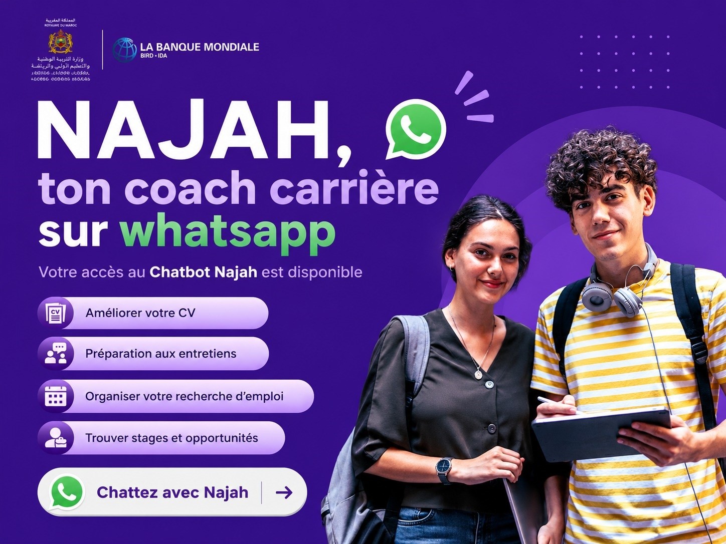 ETUDIANTS UH2C, DECOUVREZ NAJAH VOTRE COACH CARRIERE SUR WHATSAPP